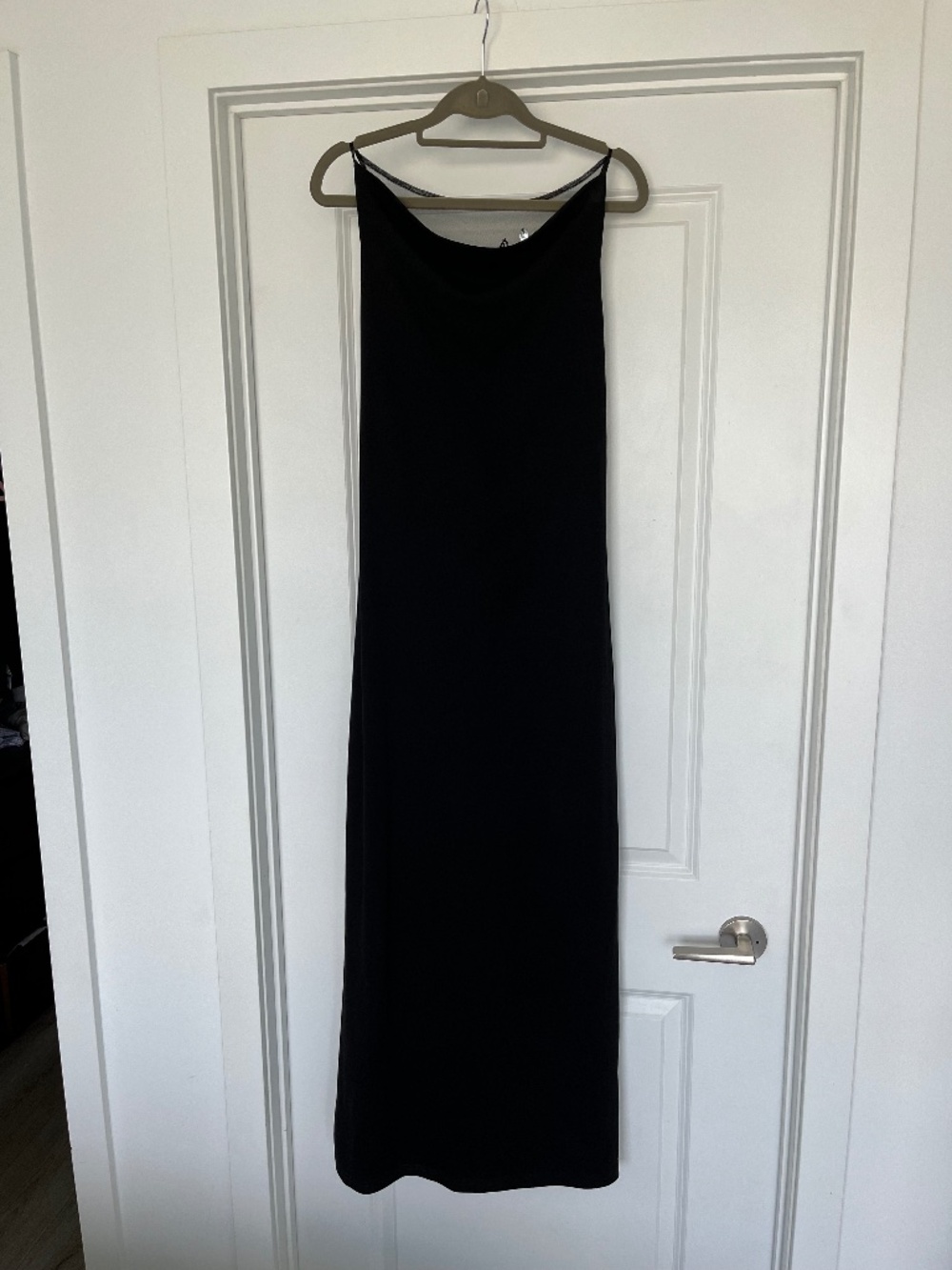 Black Maxi Dress with Cowel Neck and Mesh Back (Canadian Made)